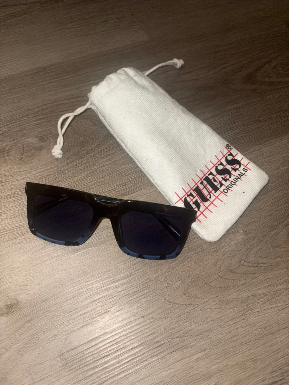 GUESS Women’s Blue Tortoiseshell Square Sunglasses with Dark Blue Lenses